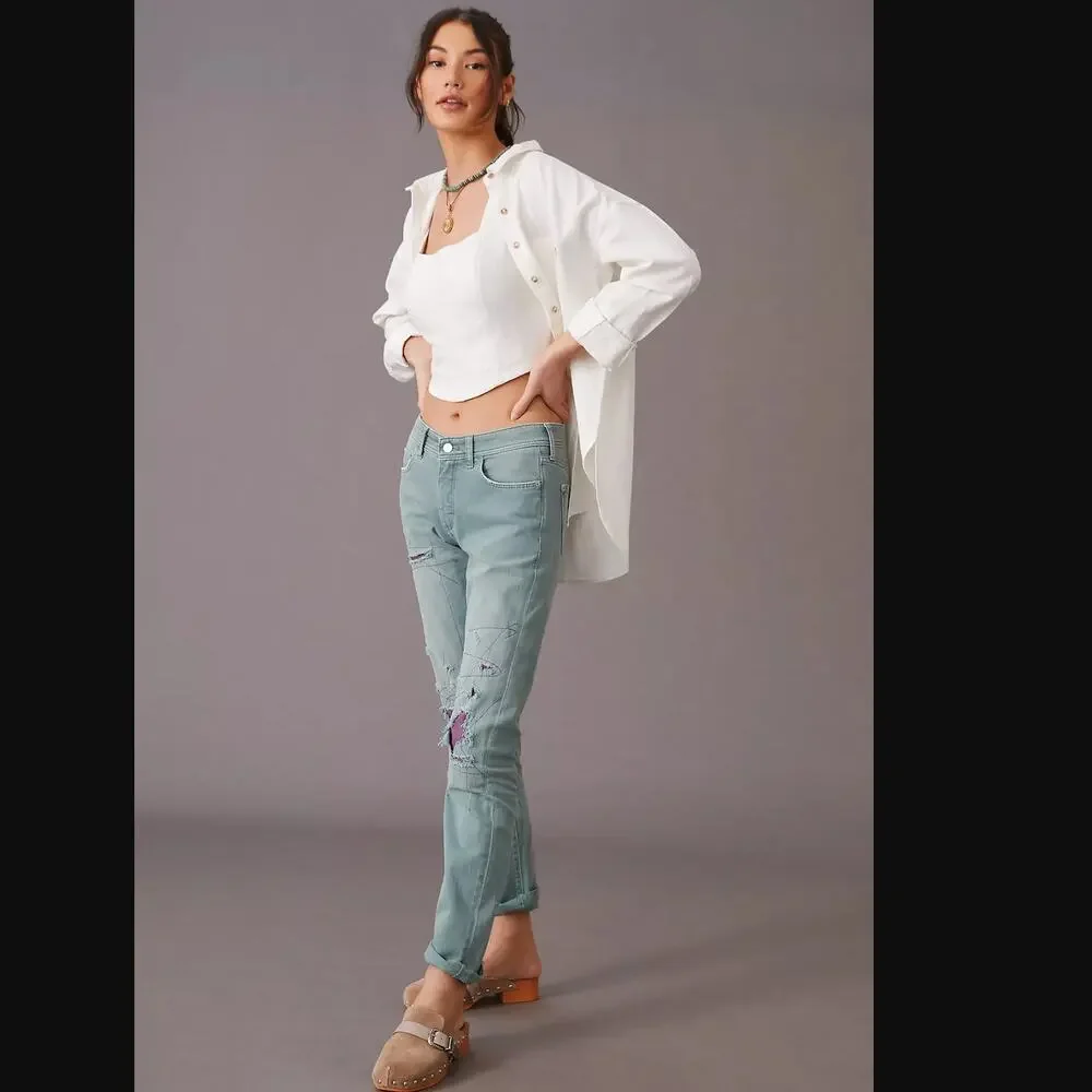 Anthropologie Patches Slim Boyfriend Jeans - New - 27 Waist - Picture 2 of 7